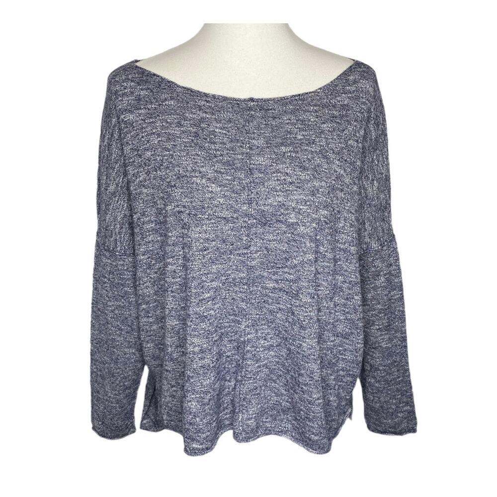 Zara Knit Sweater Womens Medium Blue Marled Boxy Drop Shoulder Minimalist